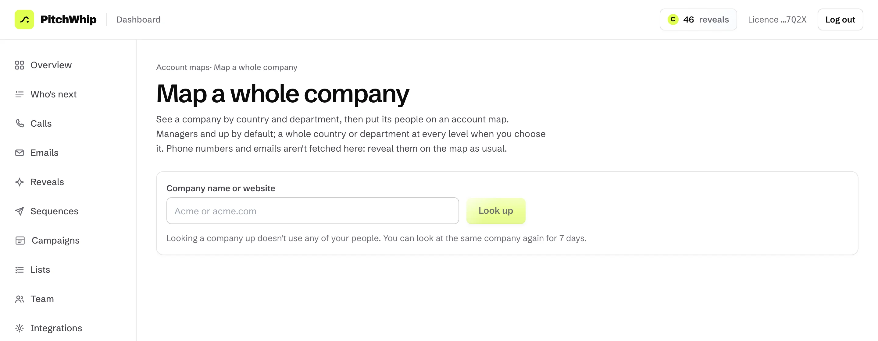 Map a whole company: type a company name or website and press Look up