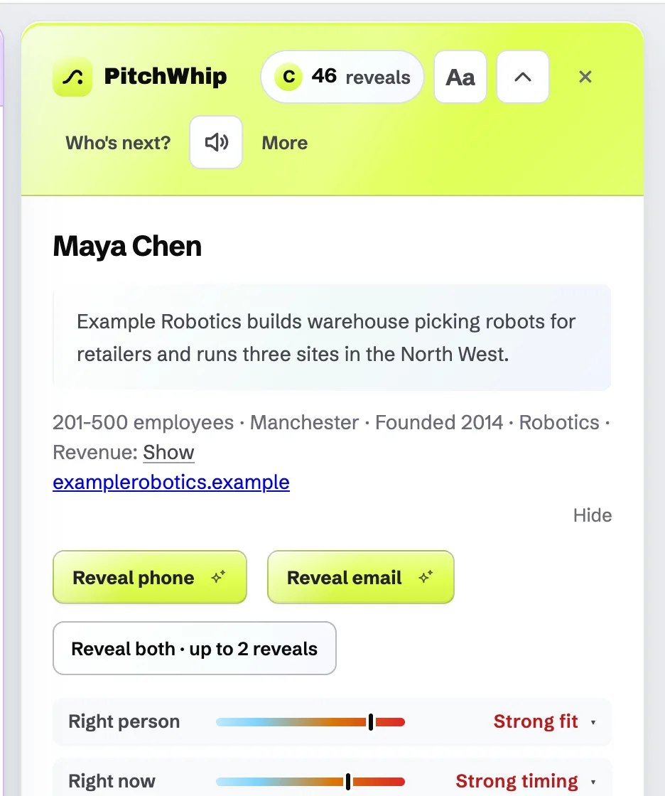 Reveal phone, Reveal email and Reveal both buttons in the panel